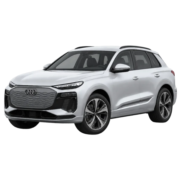 2025 Audi Q6 in Silber, Ansicht: Dreiviertelansicht vorne (nach links gerichtet)