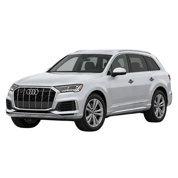 2020 Audi Q7 in Silber, Ansicht: Dreiviertelansicht vorne (nach links gerichtet)