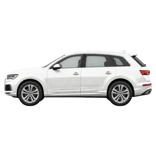 Audi Q7 2023 باللون أبيض، منظر جانبي (متجه إلى اليسار)