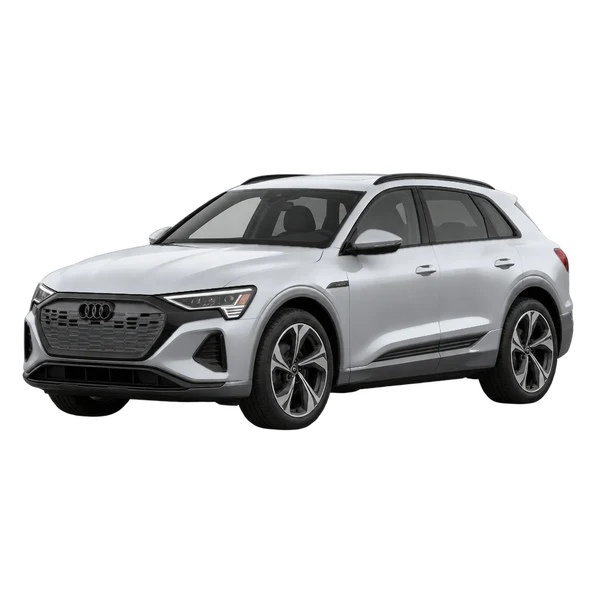 2025 Audi Q8 E-Tron Dakar in Silber, Ansicht: Dreiviertelansicht vorne (nach links gerichtet)