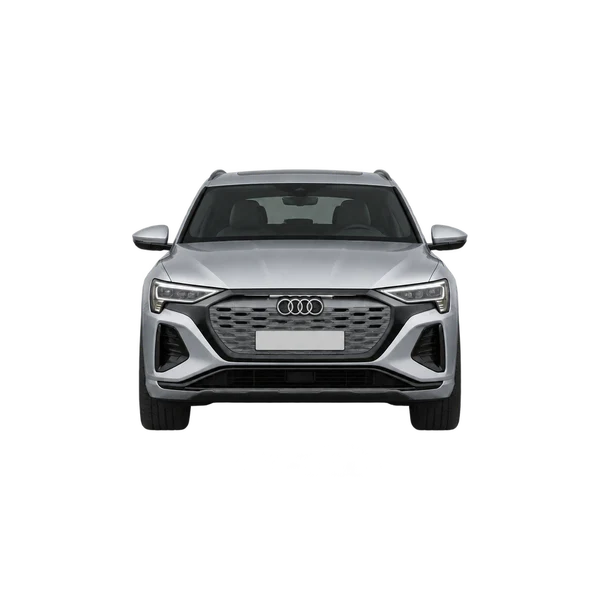 Audi Q8 E-Tron Sportback 2023 باللون فضي، منظر أمامي