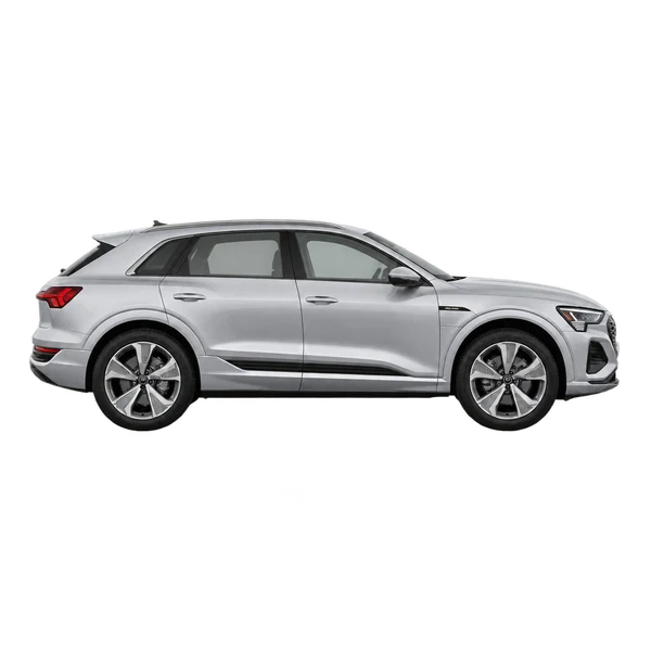 Audi Q8 E-Tron 2023 باللون فضي، منظر منظر جانبي (باتجاه اليمين)