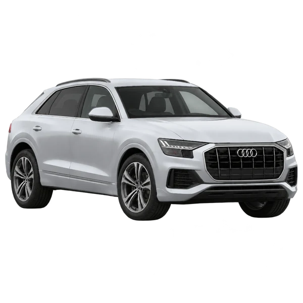 2018 Audi Q8 in Silber, Ansicht: Dreiviertelansicht vorne (nach links gerichtet)
