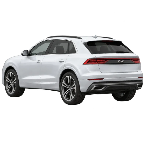 2018 Audi Q8 in Silber, Ansicht: Dreiviertelansicht von hinten (nach links gerichtet)