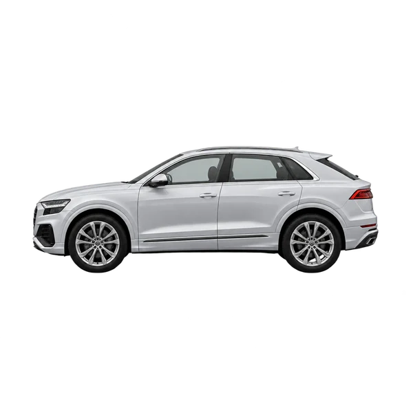 2019 Audi Q8 in Silber, Ansicht: Seite (nach links gerichtet)