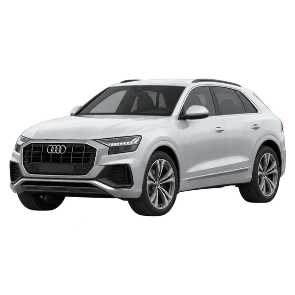 2021 Audi Q8 in Silber, Ansicht: Dreiviertelansicht vorne (nach links gerichtet)