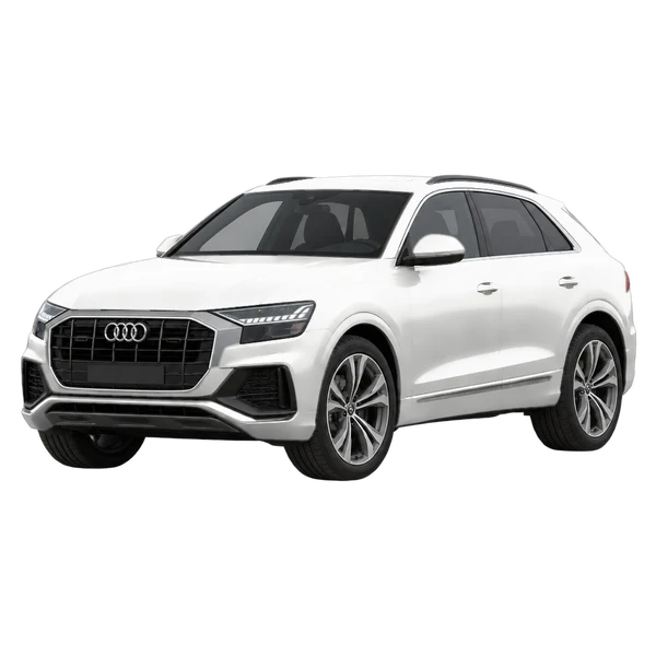 2021 Audi Q8 in weiß, Ansicht: Dreiviertelansicht vorne (nach links gerichtet)