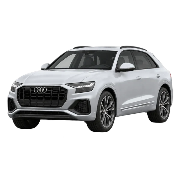 2024 Audi Q8 in Silber, Ansicht: Dreiviertelansicht vorne (nach links gerichtet)
