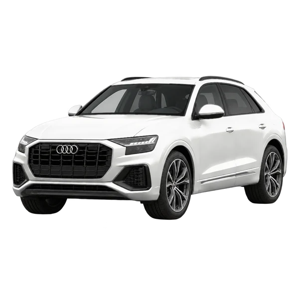 2024 Audi Q8 in weiß, Ansicht: Dreiviertelansicht vorne (nach links gerichtet)