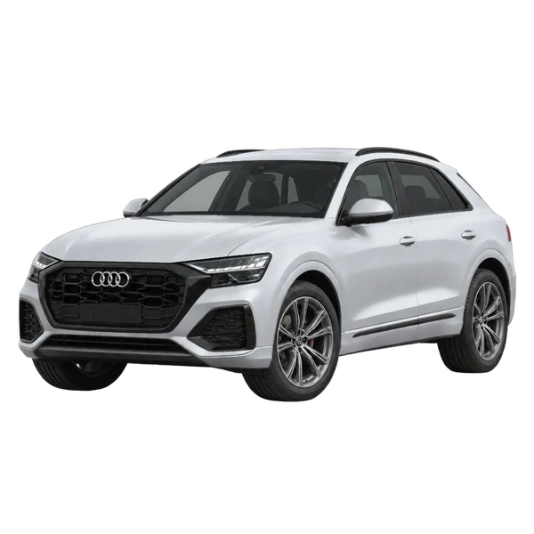 2026 Audi Q8 in Silber, Ansicht: Dreiviertelansicht vorne (nach links gerichtet)