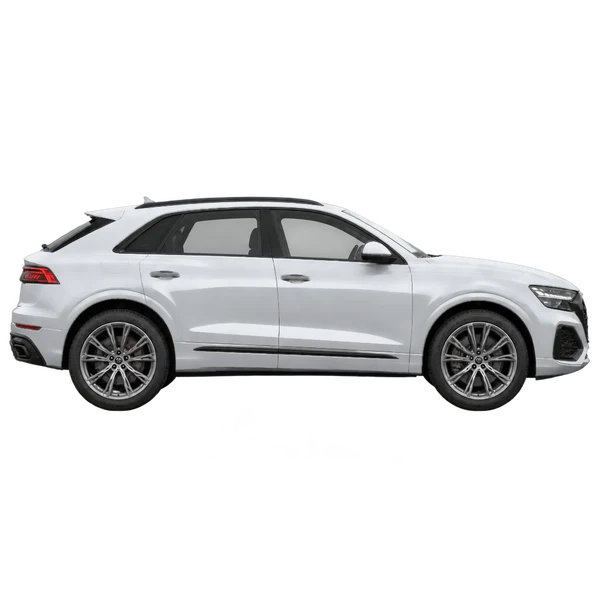 Audi Q8 2027 باللون فضي، منظر منظر جانبي (باتجاه اليمين)