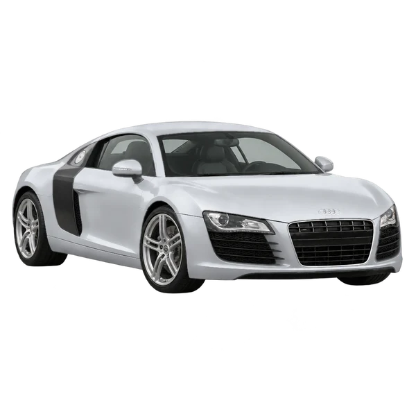 2008 Audi R8 in Silber, Ansicht: Dreiviertelansicht vorne (nach links gerichtet)