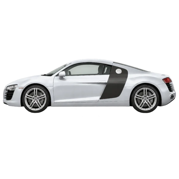 Audi R8 2015 باللون فضي، منظر جانبي (متجه إلى اليسار)