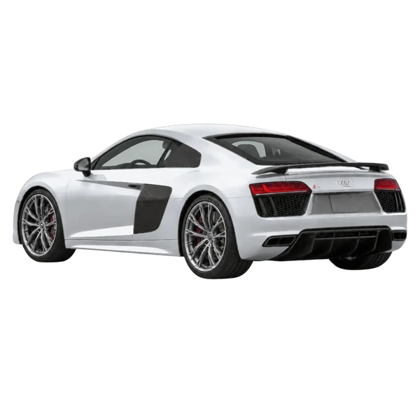 2017 Audi R8 in Silber, Ansicht: Dreiviertelansicht von hinten (nach links gerichtet)