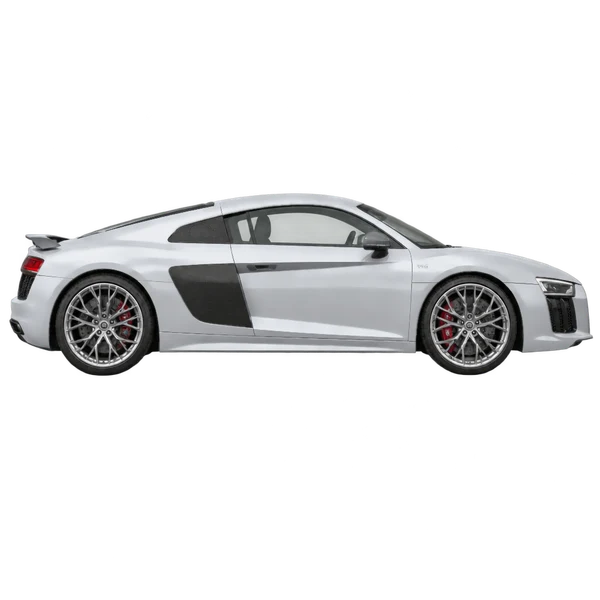 Audi R8 2021 باللون فضي، منظر منظر جانبي (باتجاه اليمين)