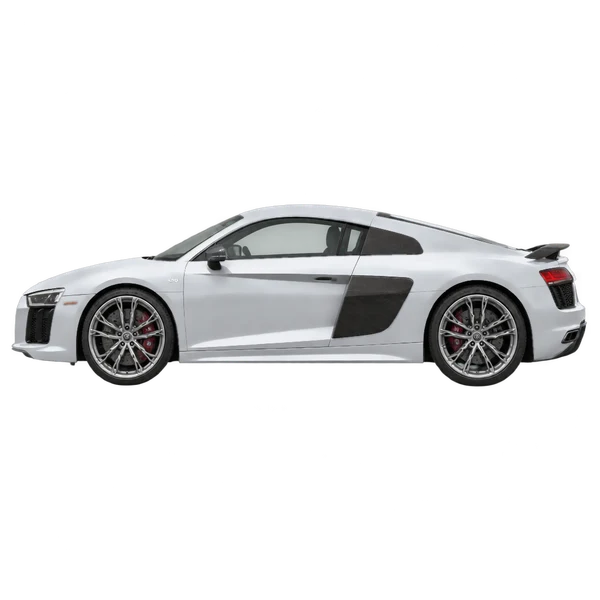 Audi R8 2023 باللون فضي، منظر جانبي (متجه إلى اليسار)