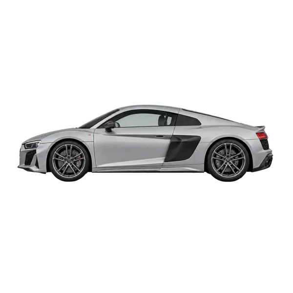 2026 Audi R8 in Silber, Ansicht: Seite (nach links gerichtet)