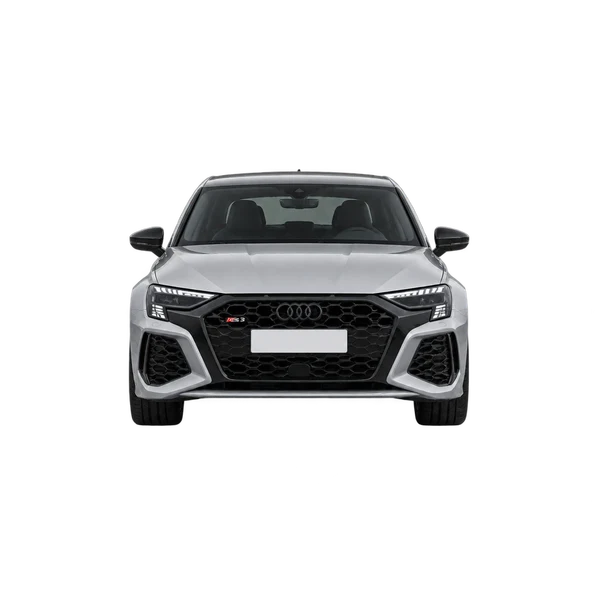 Audi RS 3 2022 باللون فضي، منظر أمامي