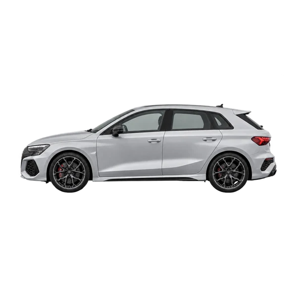 Audi RS 3 2022 باللون فضي، منظر جانبي (متجه إلى اليسار)