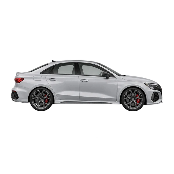Audi RS 3 2022 باللون فضي، منظر منظر جانبي (باتجاه اليمين)