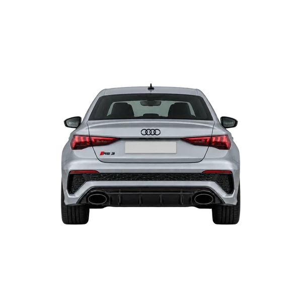 Audi RS 3 2023 باللون فضي، منظر من الخلف