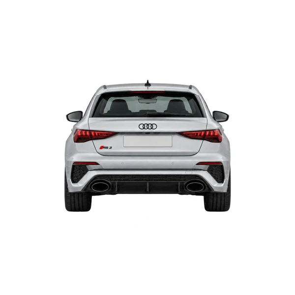 Audi RS 3 2024 باللون فضي، منظر من الخلف
