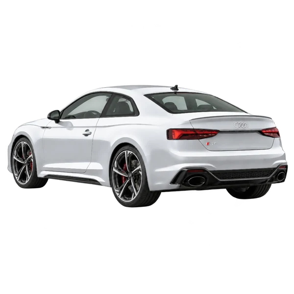 Audi RS 5 2021 باللون فضي، منظر ثلاثة أرباع خلفي (باتجاه اليسار)