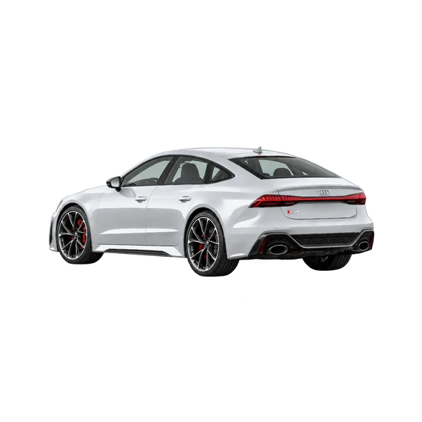 シルバーの2021 Audi RS 7(リア斜め(左向き)ビュー)