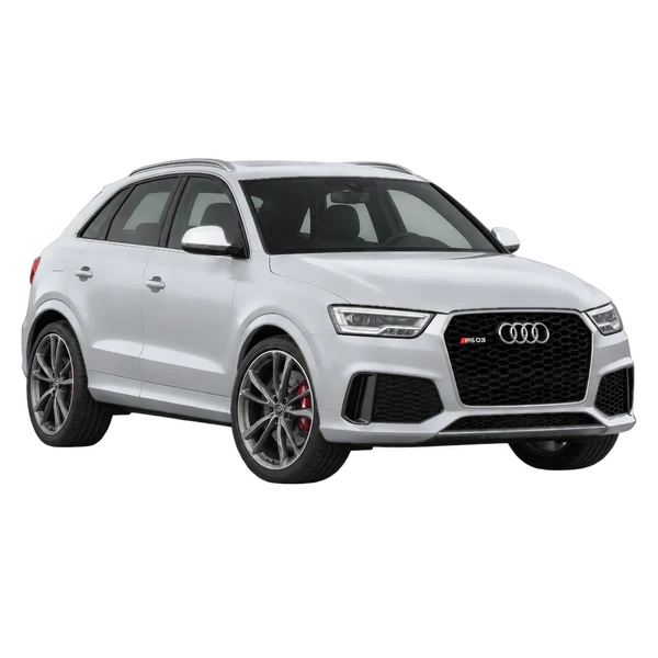 Audi RS Q3 2016 prata, vista dianteira em três quartos (voltada para a esquerda)