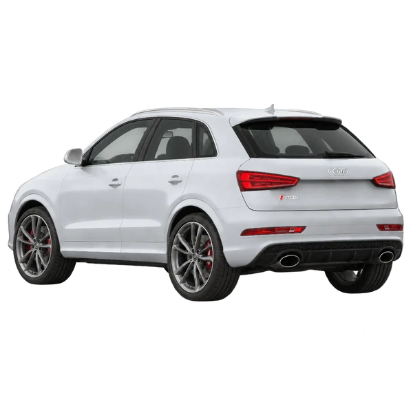 Audi RS Q3 2016 prata, vista três quartos traseira (voltada para a esquerda)