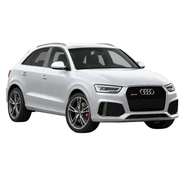Audi RS Q3 2017 prata, vista dianteira em três quartos (voltada para a esquerda)