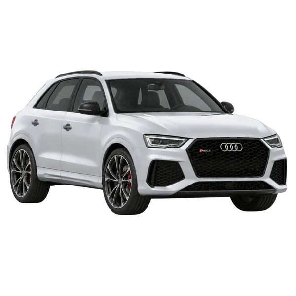 Audi RS Q3 2019 prata, vista dianteira em três quartos (voltada para a esquerda)