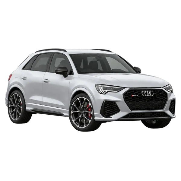 Audi RS Q3 2020 prata, vista dianteira em três quartos (voltada para a esquerda)