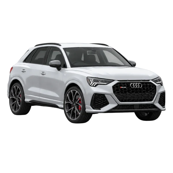Audi RS Q3 2021 prata, vista dianteira em três quartos (voltada para a esquerda)