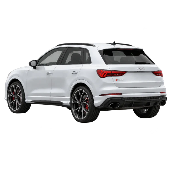 Audi RS Q3 2021 prata, vista três quartos traseira (voltada para a esquerda)