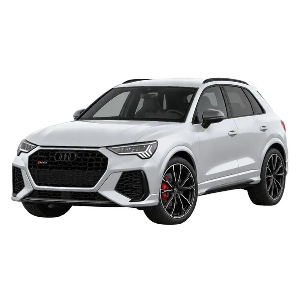2024 Audi RS Q3 in Silber, Ansicht: Dreiviertelansicht vorne (nach links gerichtet)