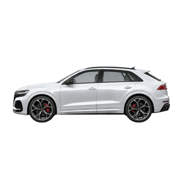 Audi RS Q8 2022 باللون فضي، منظر جانبي (متجه إلى اليسار)