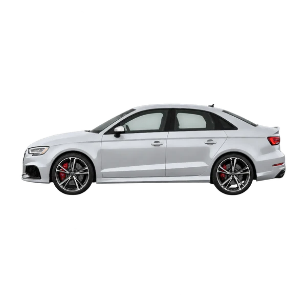 Audi RS3 Limousine 2017 باللون فضي، منظر جانبي (متجه إلى اليسار)