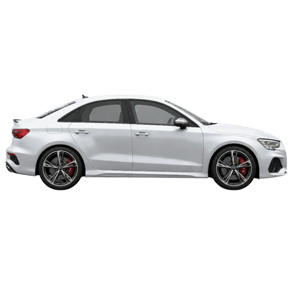 Audi RS3 2016 باللون فضي، منظر منظر جانبي (باتجاه اليمين)
