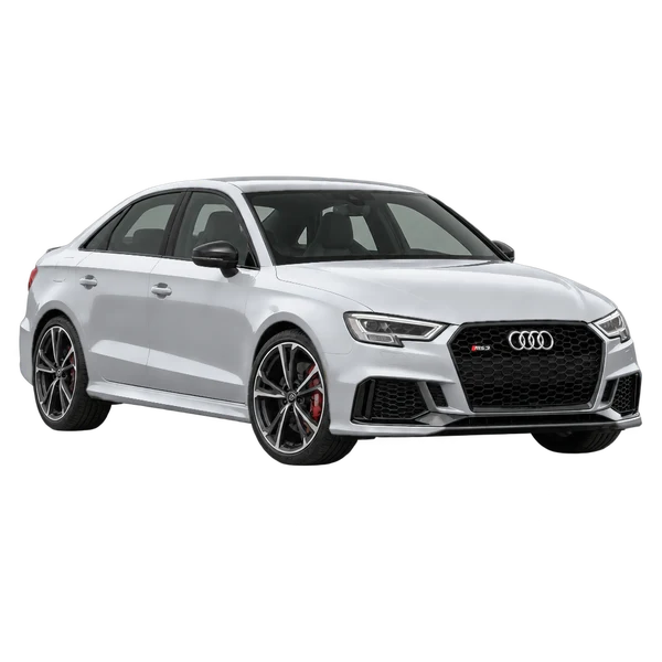 Audi RS3 2017 باللون فضي، منظر منظر أمامي بزاوية ثلاثة أرباع (متجه لليسار)