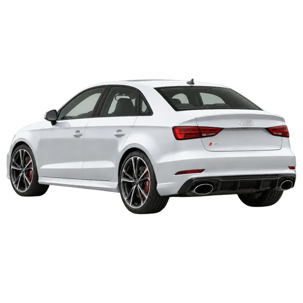 Audi RS3 2017 باللون فضي، منظر ثلاثة أرباع خلفي (باتجاه اليسار)