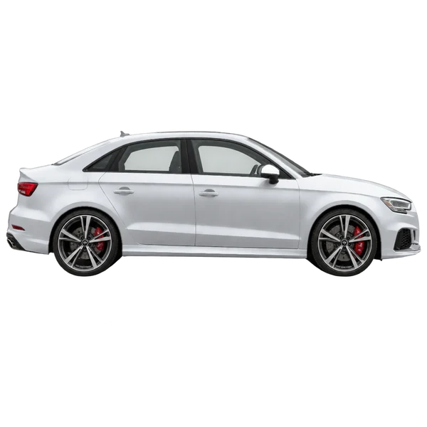 Audi RS3 2018 باللون فضي، منظر منظر جانبي (باتجاه اليمين)