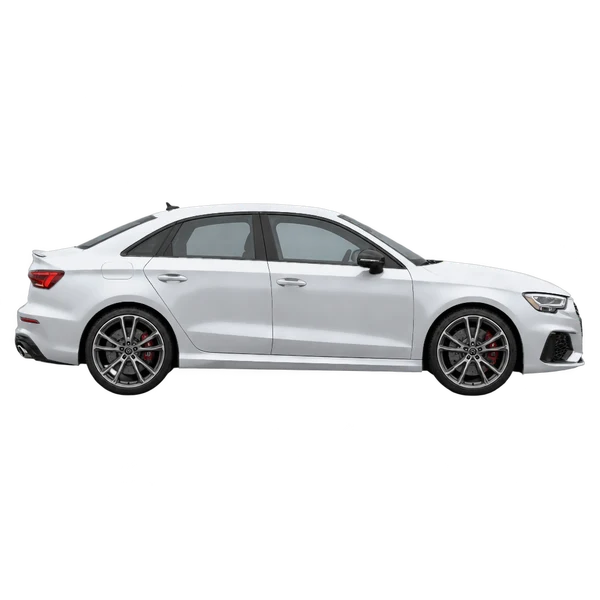 Audi RS3 2019 باللون فضي، منظر منظر جانبي (باتجاه اليمين)
