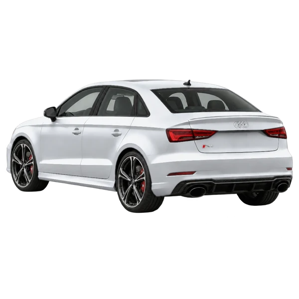 Audi RS3 2020 باللون فضي، منظر ثلاثة أرباع خلفي (باتجاه اليسار)