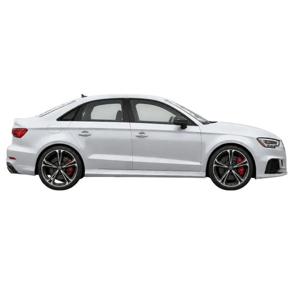 Audi RS3 2020 باللون فضي، منظر منظر جانبي (باتجاه اليمين)
