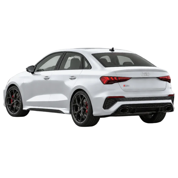 Audi RS3 2021 باللون فضي، منظر ثلاثة أرباع خلفي (باتجاه اليسار)