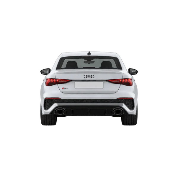 Audi RS3 2023 باللون فضي، منظر من الخلف