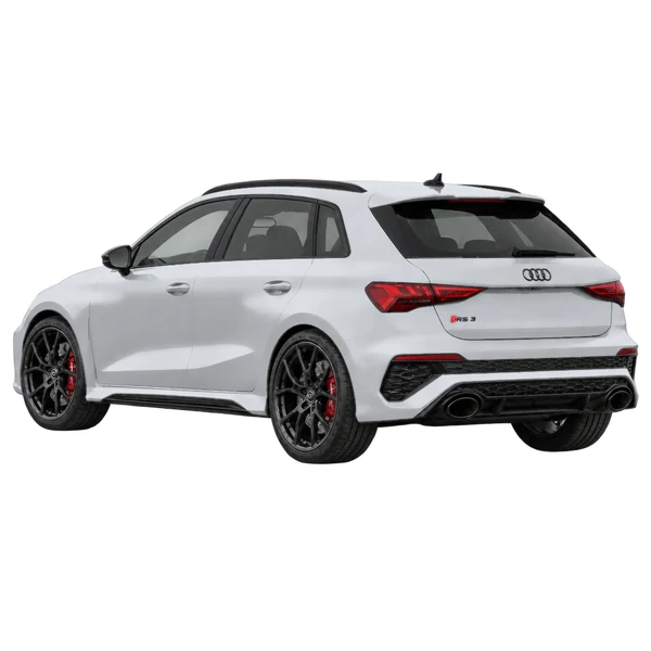 Audi RS3 2024 باللون فضي، منظر ثلاثة أرباع خلفي (باتجاه اليسار)
