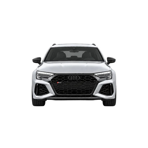 Audi RS3 2026 باللون فضي، منظر أمامي