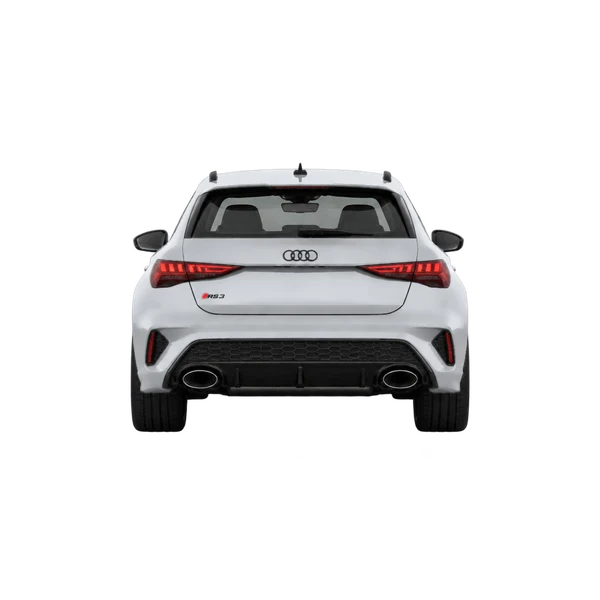 Audi RS3 2026 باللون فضي، منظر من الخلف